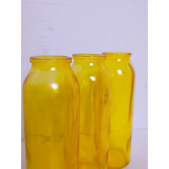 Ochre Yellow Rustic Triple Glass Jar Vase - Picture 3 of 7